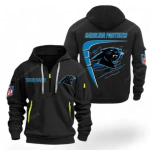 Street-Style Hoodie Half Zipper, Modern Sports Logo NFL061 - Black