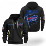 Casual Sports Hoodie Half Zipper, Modern Logo Detail Printing NFL061 - Black