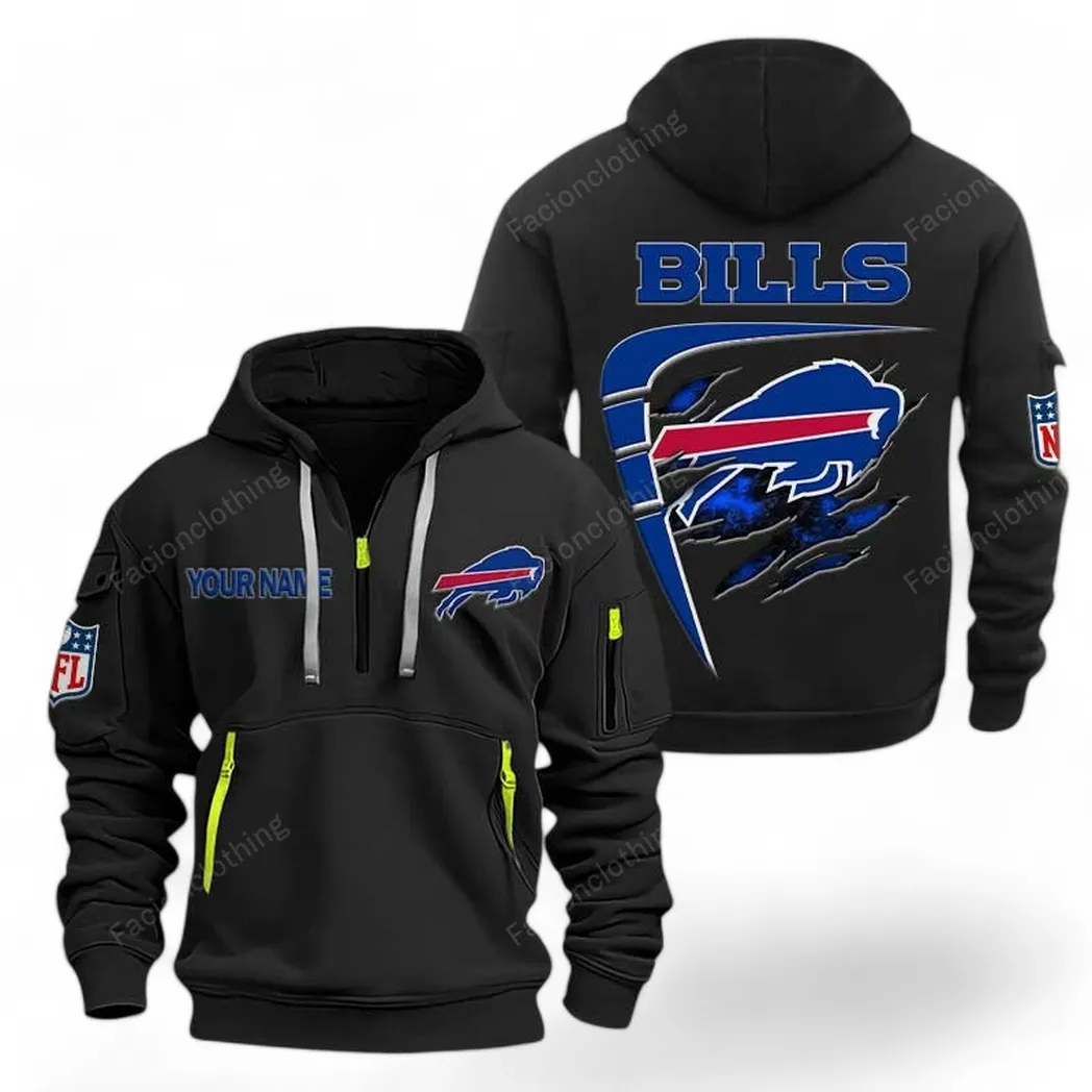 Casual Sports Hoodie Half Zipper, Modern Logo Detail Printing NFL061 - Black