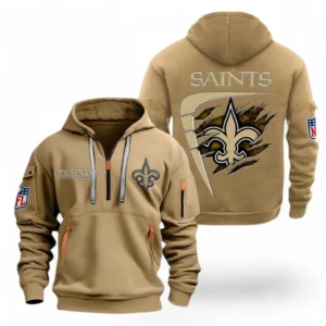 Street-Style Hoodie Half Zipper, Modern Sports Logo NFL061 - Khaki