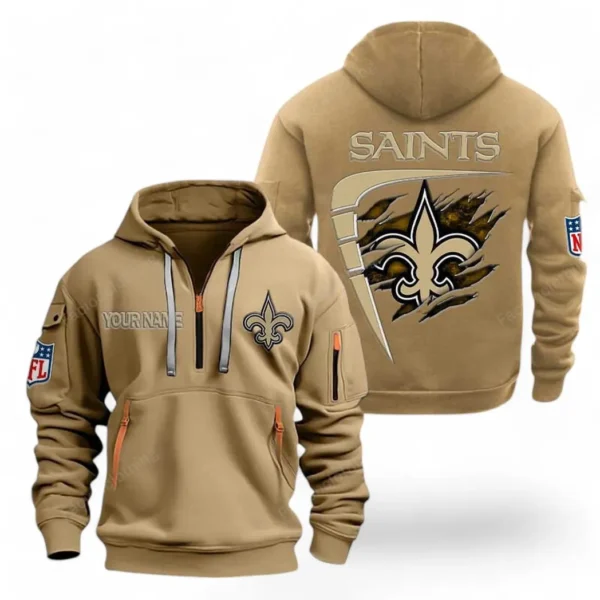 Street-Style Hoodie Half Zipper, Modern Sports Logo NFL061 - Khaki