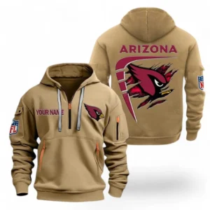 Casual Sports Hoodie Half Zipper, Modern Logo Detail Printing NFL061 - Khaki