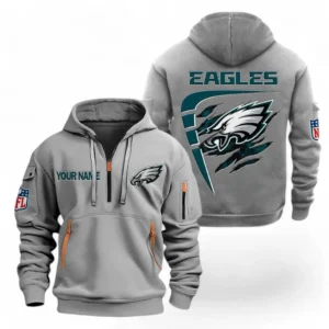 Everyday Hoodie Half Zipper, Athletic-Inspired Logo NFL061 - Gray