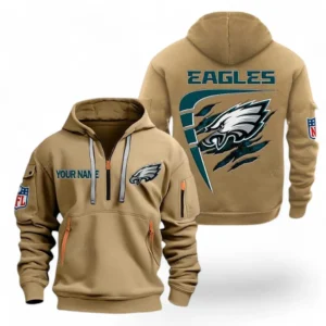 Outdoor Half-Zip Hoodie, Team Spirit Logo Design NFL061 - Khaki