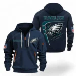 Lightweight Sports Hoodie Half Zipper, Unique Logo Print NFL061 - Navy