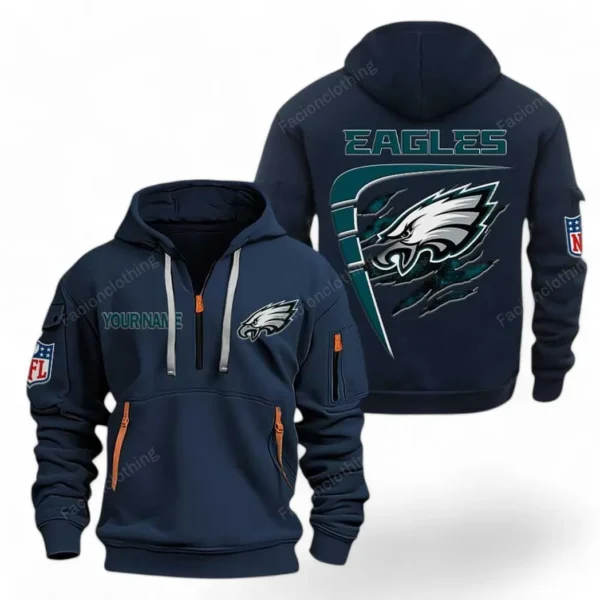 Lightweight Sports Hoodie Half Zipper, Unique Logo Print NFL061 - Navy