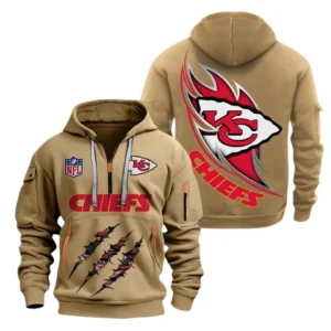 Outdoor Half-Zip Hoodie, Team Spirit Logo Design NFL081 - Khaki