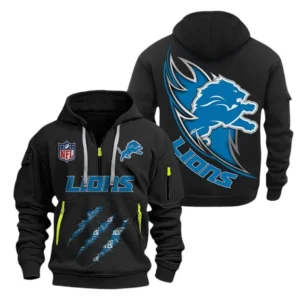 Street-Style Hoodie Half Zipper, Modern Sports Logo NFL081 - Black