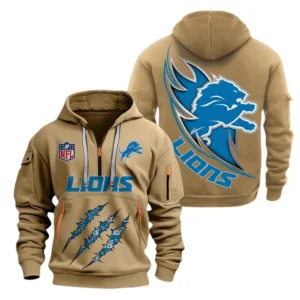 Fan Gift Hoodie Half Zipper, Sports-Inspired Logo Design NFL081 - Khaki