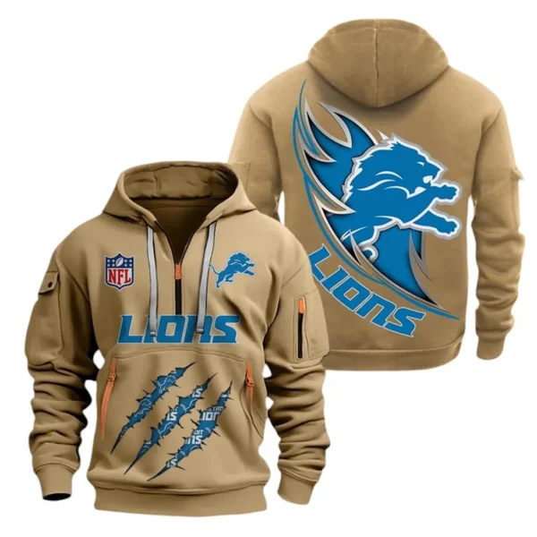 Fan Gift Hoodie Half Zipper, Sports-Inspired Logo Design NFL081 - Khaki