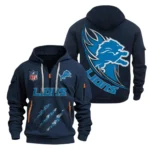 Athletic Half-Zip Hoodie, Team-Style Logo Print Hoodie Gift For Football Fans NFL081 - Navy