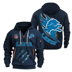 Athletic Half-Zip Hoodie, Team-Style Logo Print Hoodie Gift For Football Fans NFL081 - Navy
