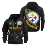 Casual Sports Hoodie Half Zipper, Modern Logo Detail Printing NFL081 - Black