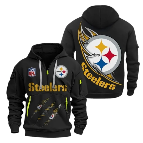 Casual Sports Hoodie Half Zipper, Modern Logo Detail Printing NFL081 - Black
