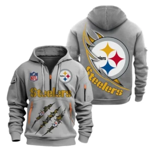 Urban Streetwear Hoodie, Half-Zip with Exclusive Logo NFL081 - Gray