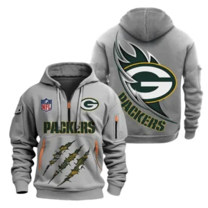 Lightweight Sports Hoodie Half Zipper, Unique Logo Print NFL081 - Gray