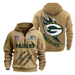 Street-Style Hoodie Half Zipper, Modern Sports Logo NFL081 - Khaki