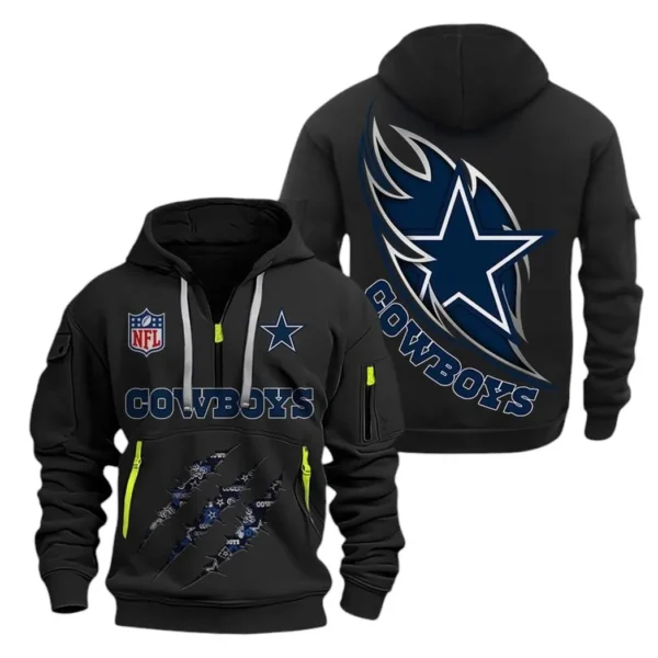 Fan Gift Hoodie Half Zipper, Sports-Inspired Logo Design NFL081 - Black