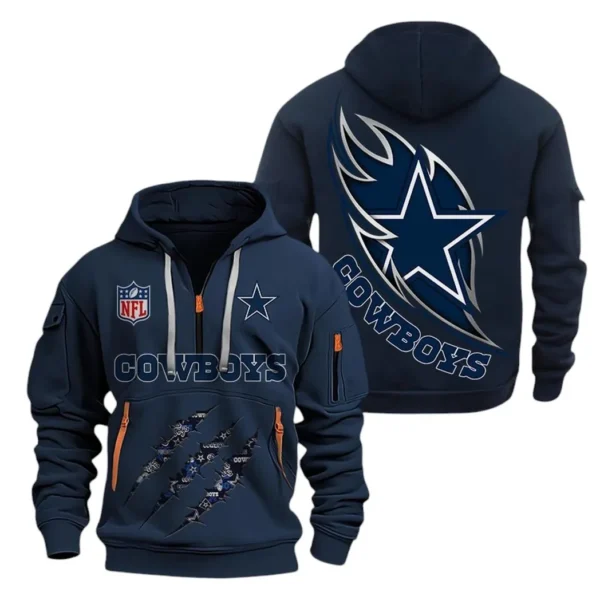 Urban Streetwear Hoodie, Half-Zip with Exclusive Logo NFL081 - Navy