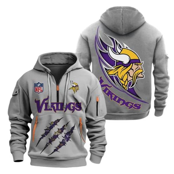 Everyday Hoodie Half Zipper, Athletic-Inspired Logo NFL081 - Gray