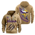 Outdoor Half-Zip Hoodie, Team Spirit Logo Design NFL081 - Khaki