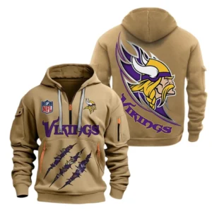 Outdoor Half-Zip Hoodie, Team Spirit Logo Design NFL081 - Khaki