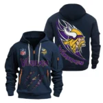 Lightweight Sports Hoodie Half Zipper, Unique Logo Print NFL081 - Navy