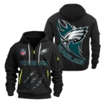 Street-Style Hoodie Half Zipper, Modern Sports Logo NFL081 - Black