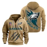 Fan Gift Hoodie Half Zipper, Sports-Inspired Logo Design NFL081 - Khaki
