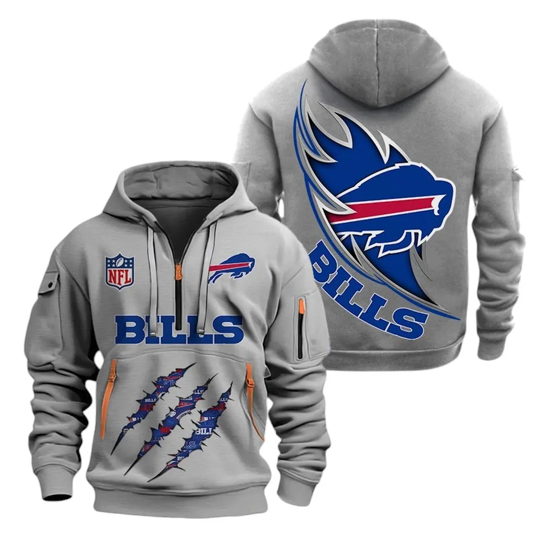 Urban Streetwear Hoodie, Half-Zip with Exclusive Logo NFL081 - Gray