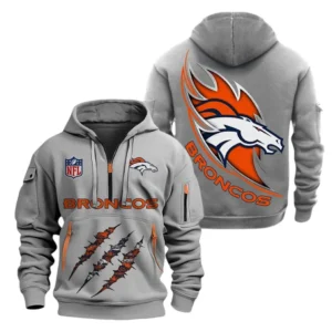 Lightweight Sports Hoodie Half Zipper, Unique Logo Print NFL081 - Gray