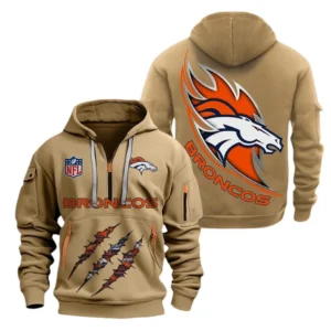 Street-Style Hoodie Half Zipper, Modern Sports Logo NFL081 - Khaki