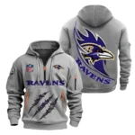 Everyday Hoodie Half Zipper, Athletic-Inspired Logo NFL081 - Gray