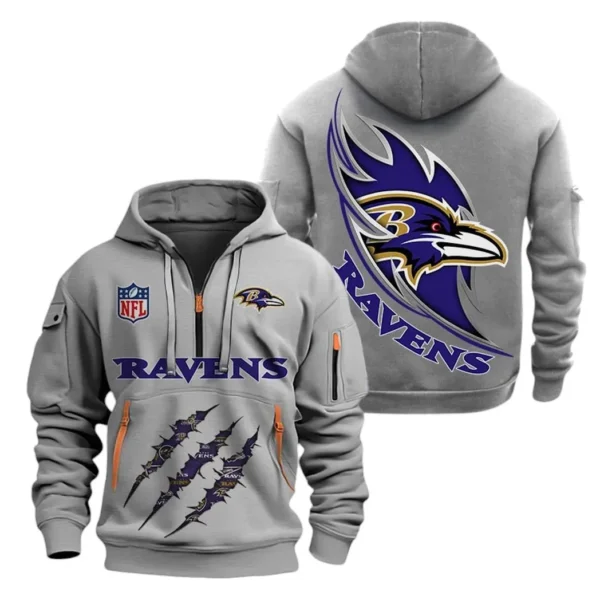 Everyday Hoodie Half Zipper, Athletic-Inspired Logo NFL081 - Gray