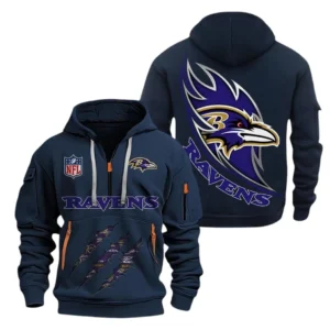 Lightweight Sports Hoodie Half Zipper, Unique Logo Print NFL081 - Navy