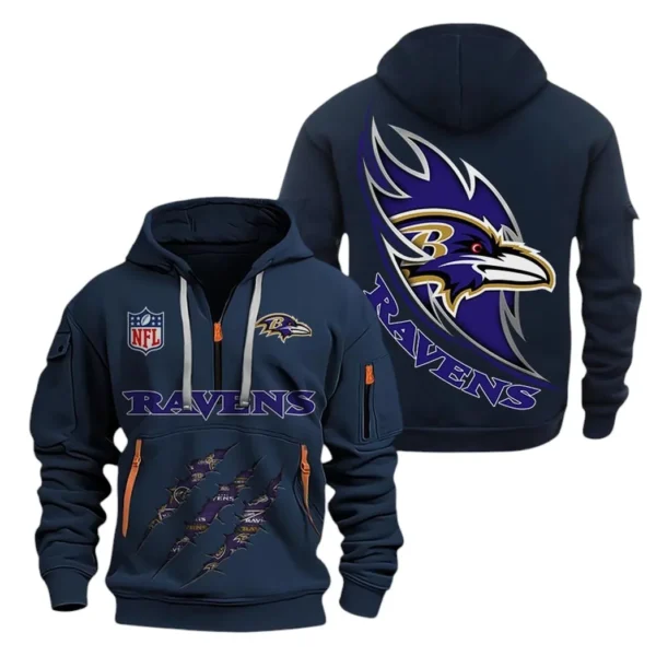 Lightweight Sports Hoodie Half Zipper, Unique Logo Print NFL081 - Navy