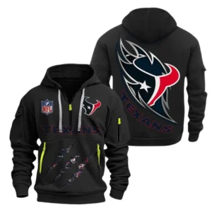 Street-Style Hoodie Half Zipper, Modern Sports Logo NFL081 - Black