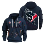 Athletic Half-Zip Hoodie, Team-Style Logo Print Hoodie Gift For Football Fans NFL081 - Navy