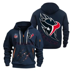 Athletic Half-Zip Hoodie, Team-Style Logo Print Hoodie Gift For Football Fans NFL081 - Navy