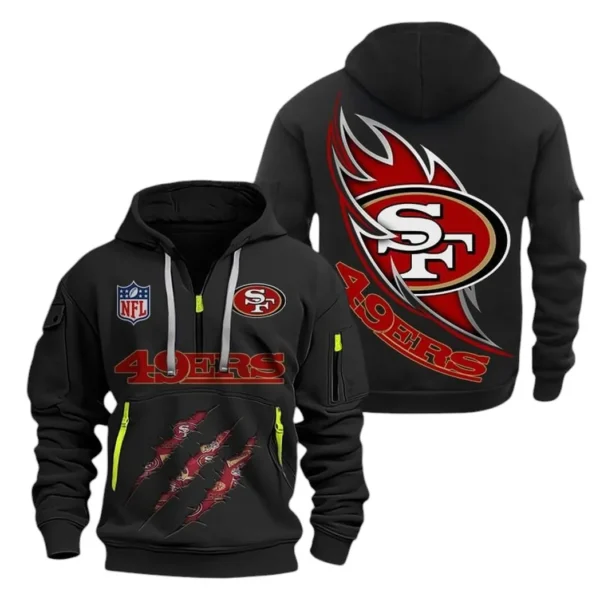 Casual Sports Hoodie Half Zipper, Modern Logo Detail Printing NFL081 - Black