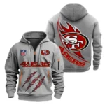 Urban Streetwear Hoodie, Half-Zip with Exclusive Logo NFL081 - Gray
