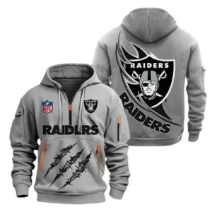 Lightweight Sports Hoodie Half Zipper, Unique Logo Print NFL081 - Gray