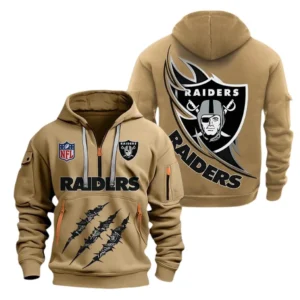 Street-Style Hoodie Half Zipper, Modern Sports Logo NFL081 - Khaki