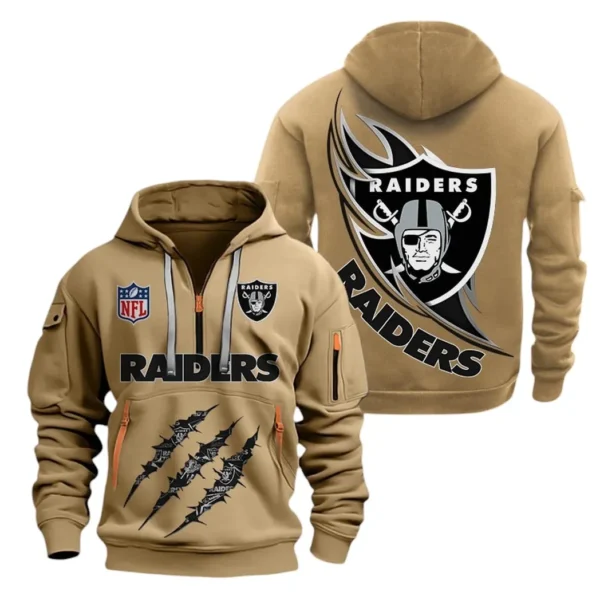 Street-Style Hoodie Half Zipper, Modern Sports Logo NFL081 - Khaki
