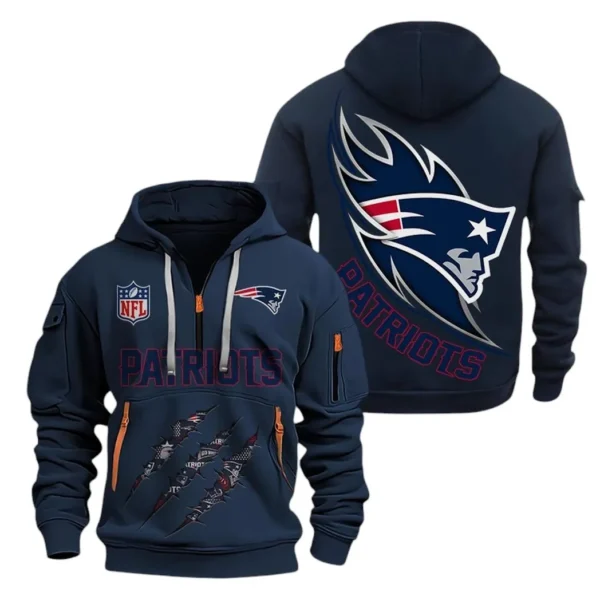 Urban Streetwear Hoodie, Half-Zip with Exclusive Logo NFL081 - Navy
