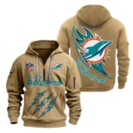 Outdoor Half-Zip Hoodie, Team Spirit Logo Design NFL081 - Khaki