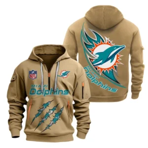 Outdoor Half-Zip Hoodie, Team Spirit Logo Design NFL081 - Khaki