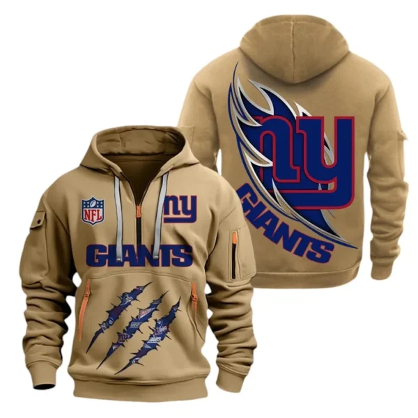 Fan Gift Hoodie Half Zipper, Sports-Inspired Logo Design NFL081 - Khaki