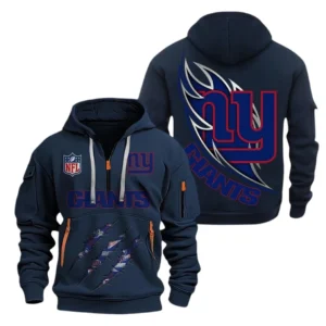 Athletic Half-Zip Hoodie, Team-Style Logo Print Hoodie Gift For Football Fans NFL081 - Navy