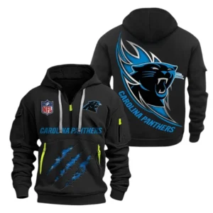 Casual Sports Hoodie Half Zipper, Modern Logo Detail Printing NFL081 - Black